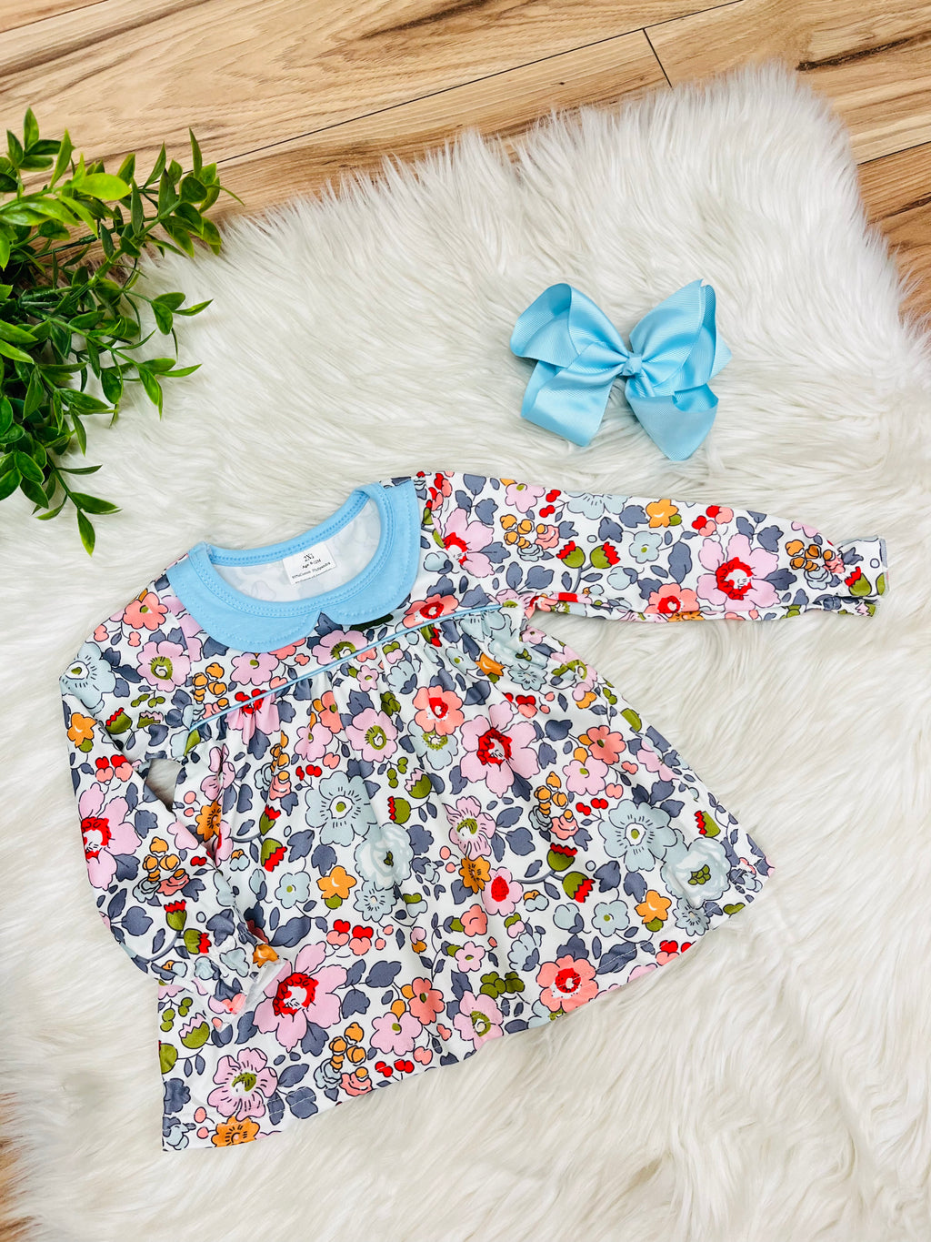 Girl’s Floral Outfit with Light Blue Pants