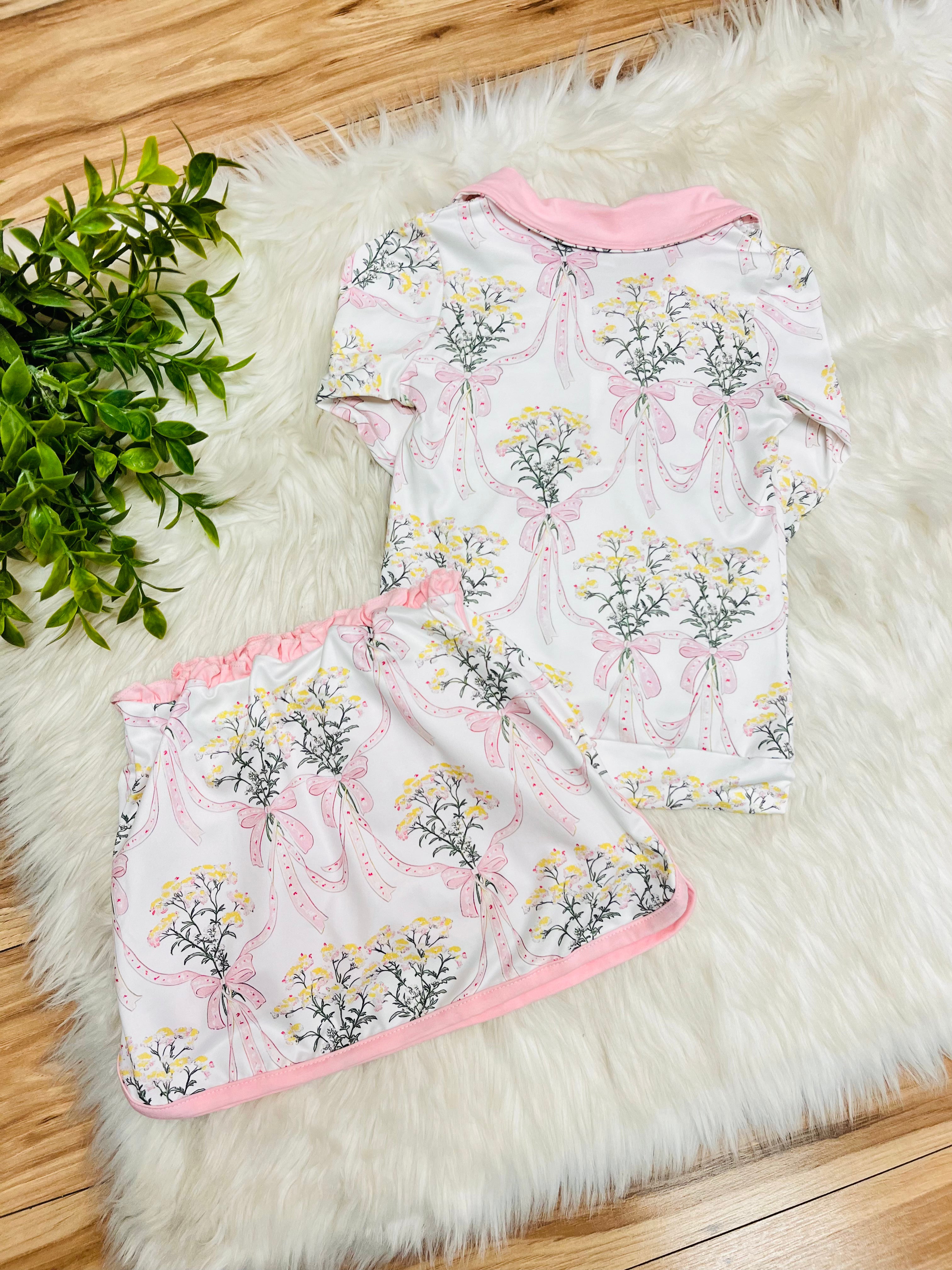 Girl’s Light Pink Floral Bow Skort Outfit