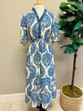 Women’s Umgee Blue Paisley Print Dress with Smocked Waist- True to Size