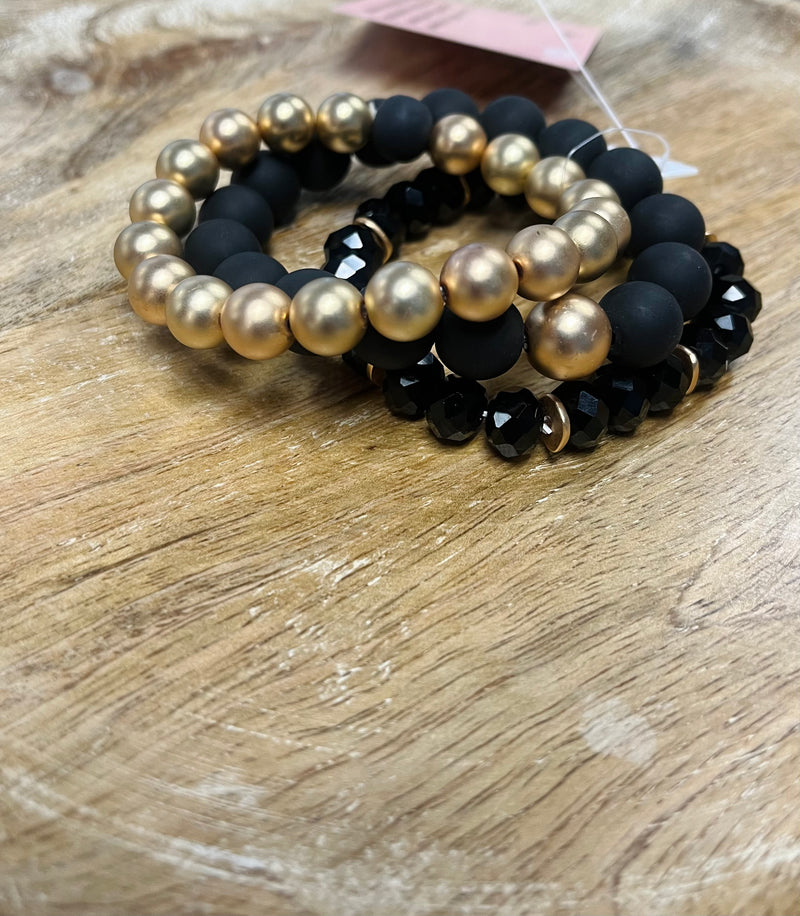 Black and Gold Stack Bracelet