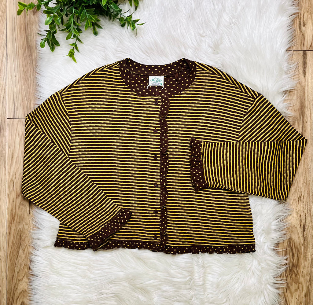 Women’s Very J Brown and Yellow Stripe and Polka Dot Top- True to size