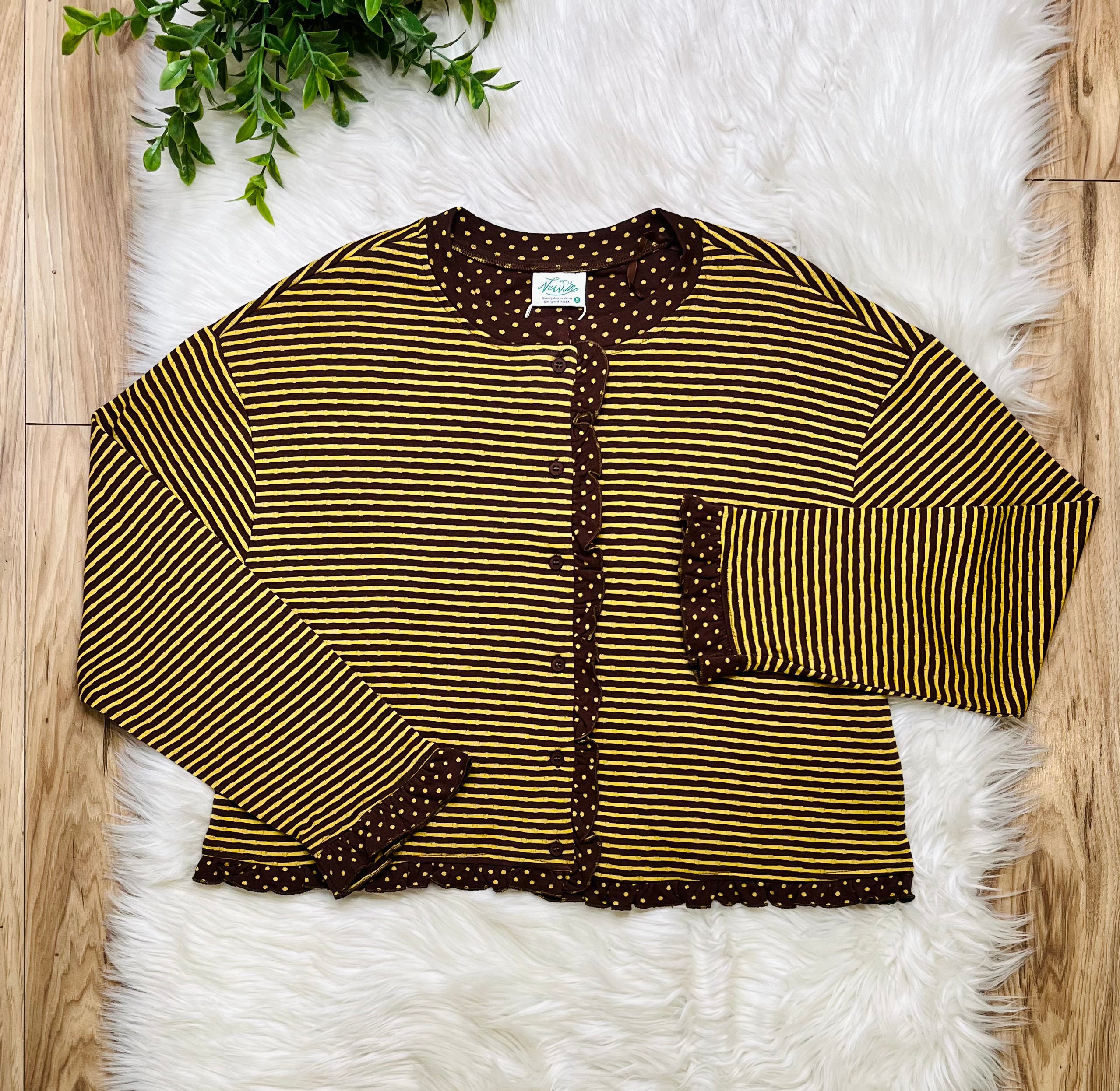 Women’s Very J Brown and Yellow Stripe and Polka Dot Top- True to size