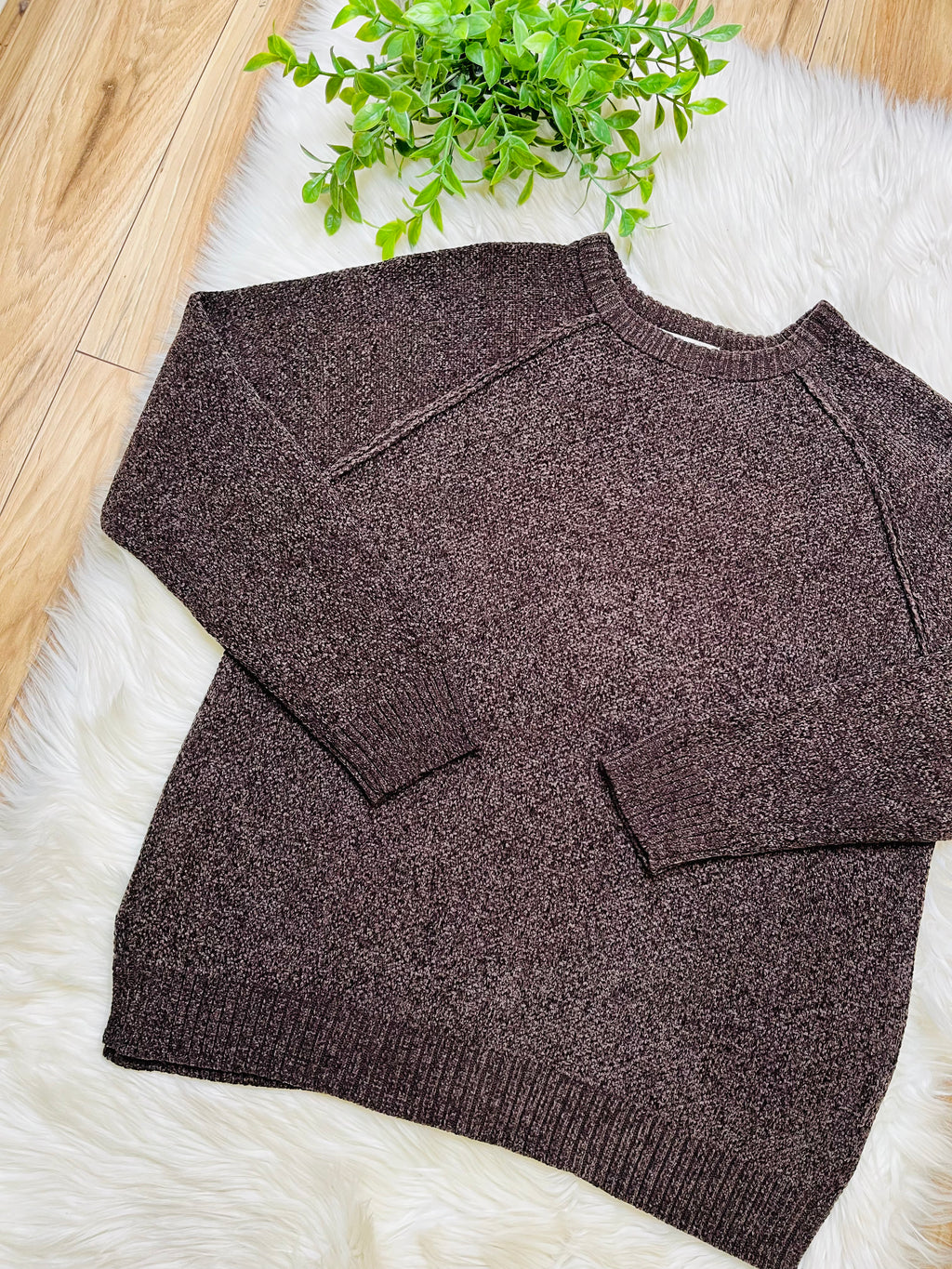 Women’s Zenana Dark Brown Exposed Seam Sweater Top-True to size