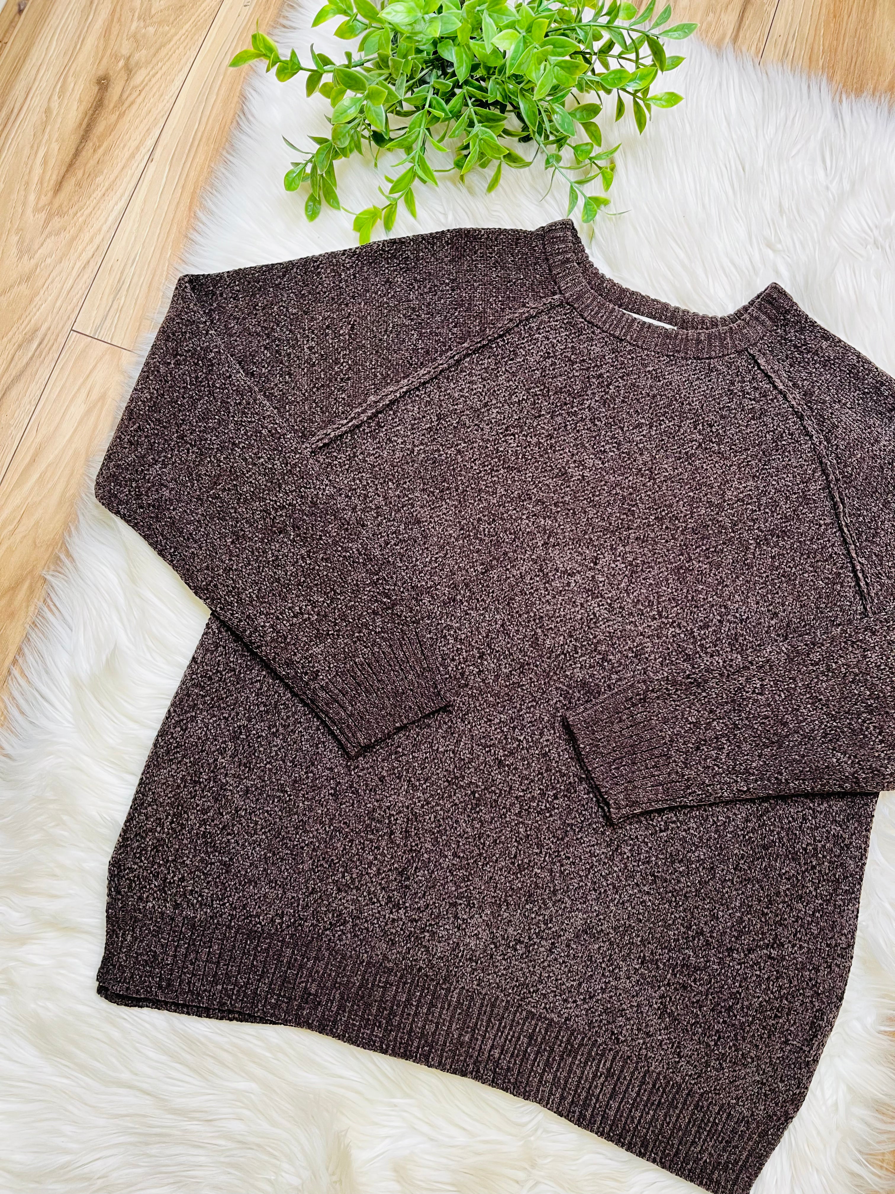 Women’s Zenana Dark Brown Exposed Seam Sweater Top-True to size
