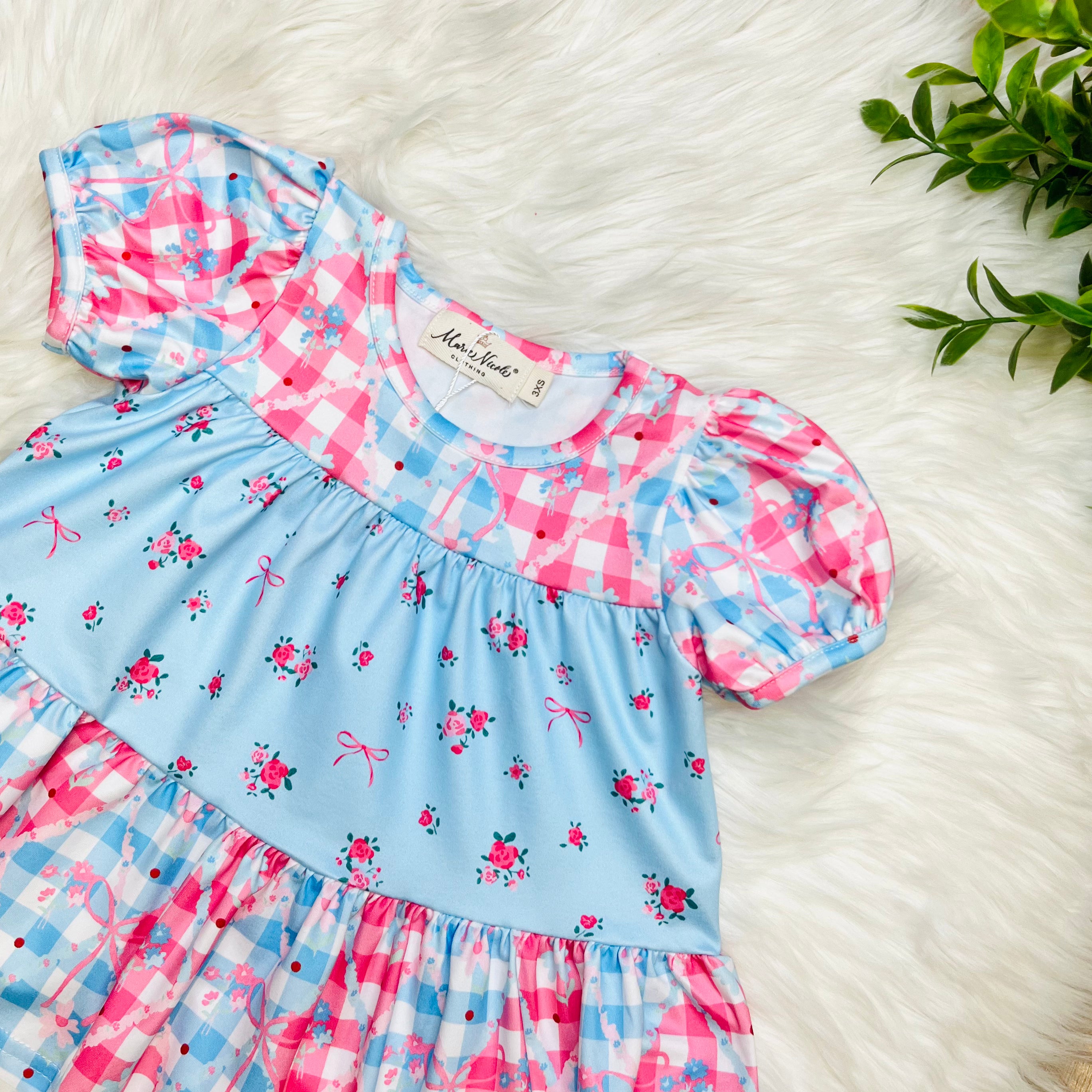 Girls Angel Bloom Floral Plaid Ruffle Set