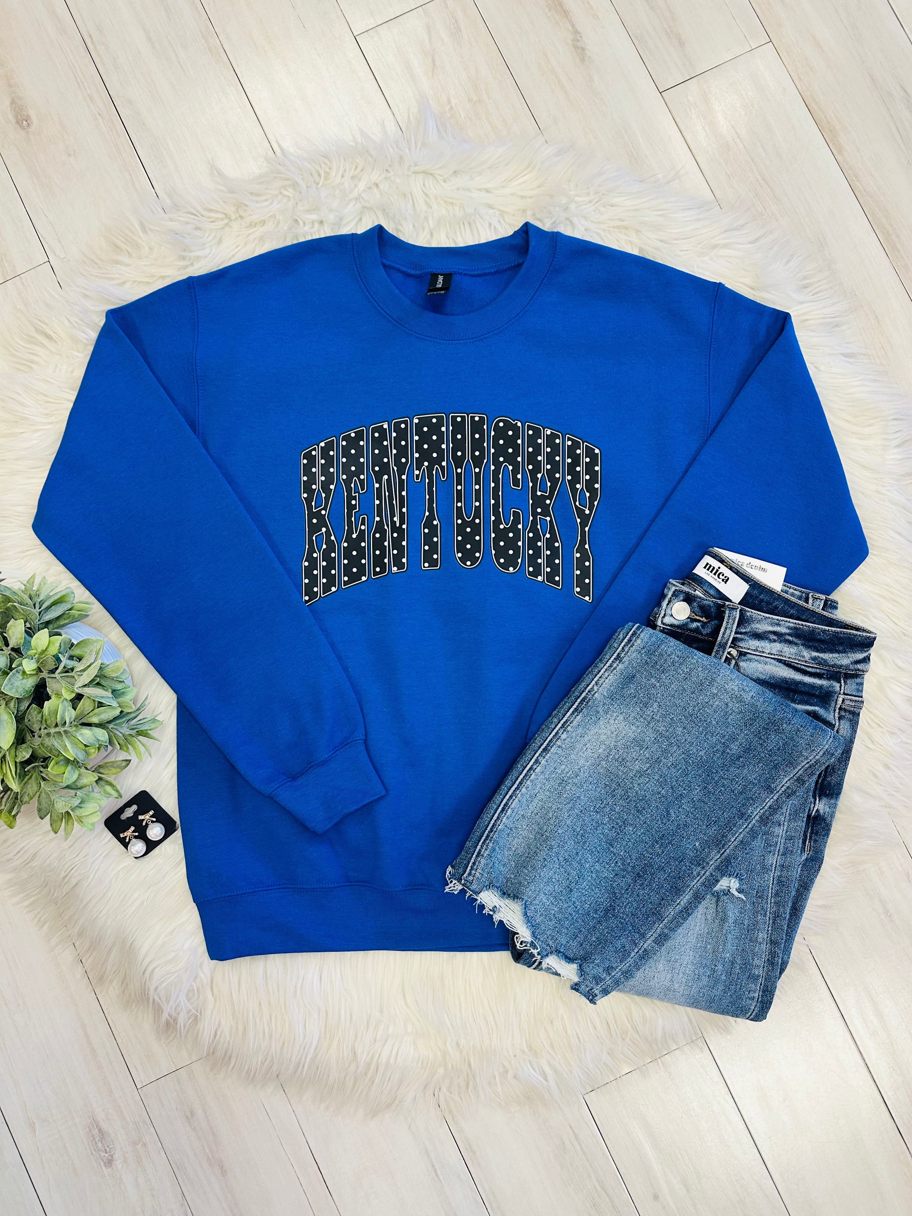 Women’s Blue & Black Crewneck Top with Polka Dots