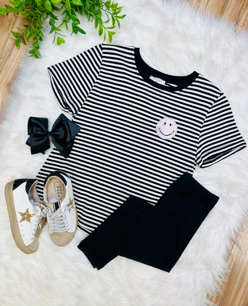 Girl’s Hayden Smile Black striped top