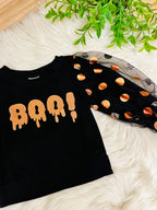 Girls Black and Orange Boo Polka Dot Top