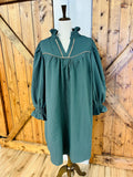 Women’s Umgee Hunter Green  Curvy V Neck Textured Dress- Loose Fit