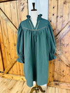 Women’s Umgee Hunter Green  Curvy V Neck Textured Dress- Loose Fit