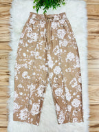 Women’s Anniewear Latte Rose Print Barrel Knit Pants- True to Size