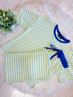 Women’s Light Blue and Yellow Stripped Pant Set