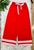 Women’s Red and Pink Contrast Trim Pant Set