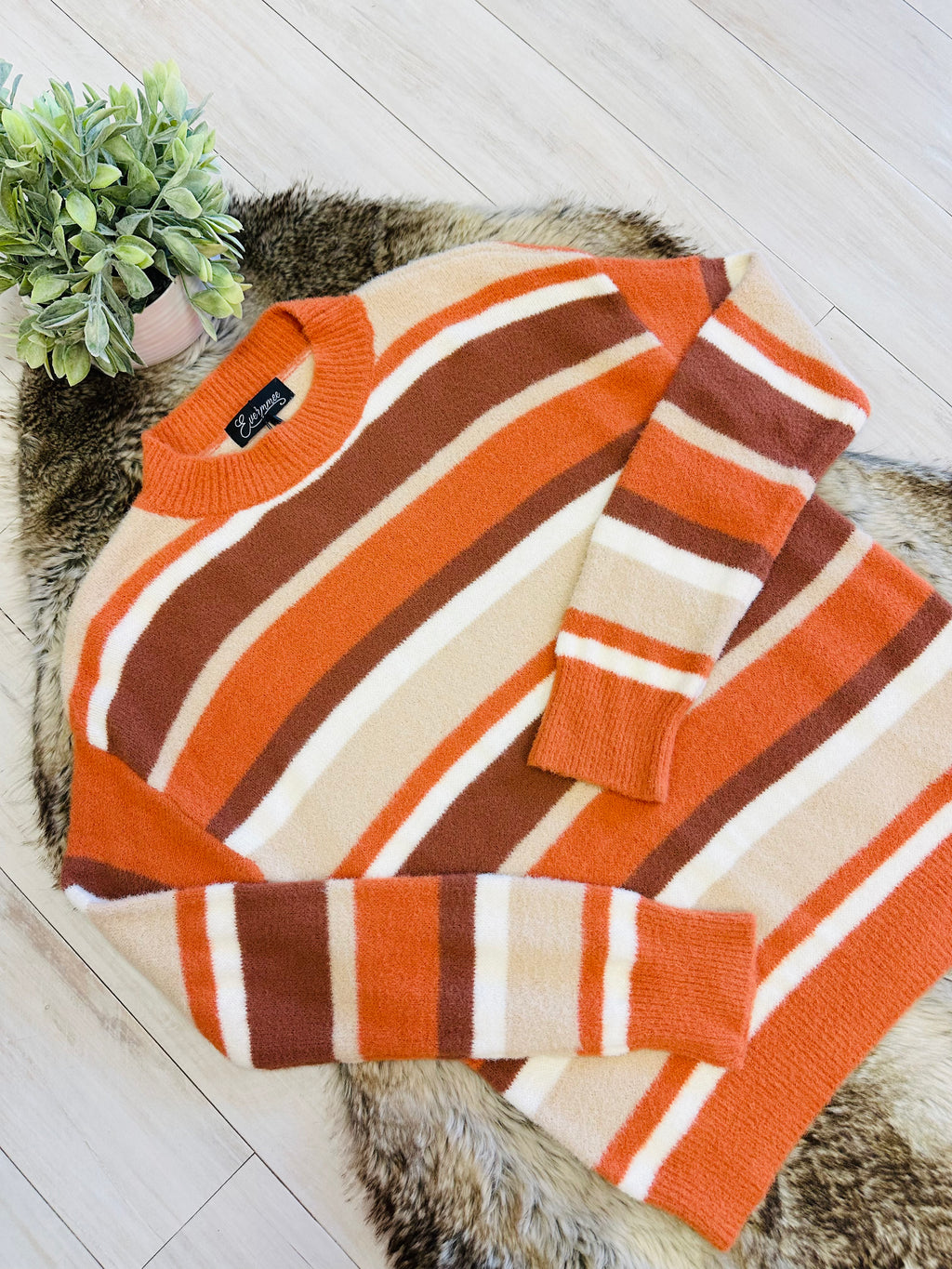 Women’s Orange & Brown Striped Sweater Top- True to Size