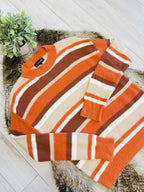 Women’s Orange & Brown Striped Sweater Top- True to Size