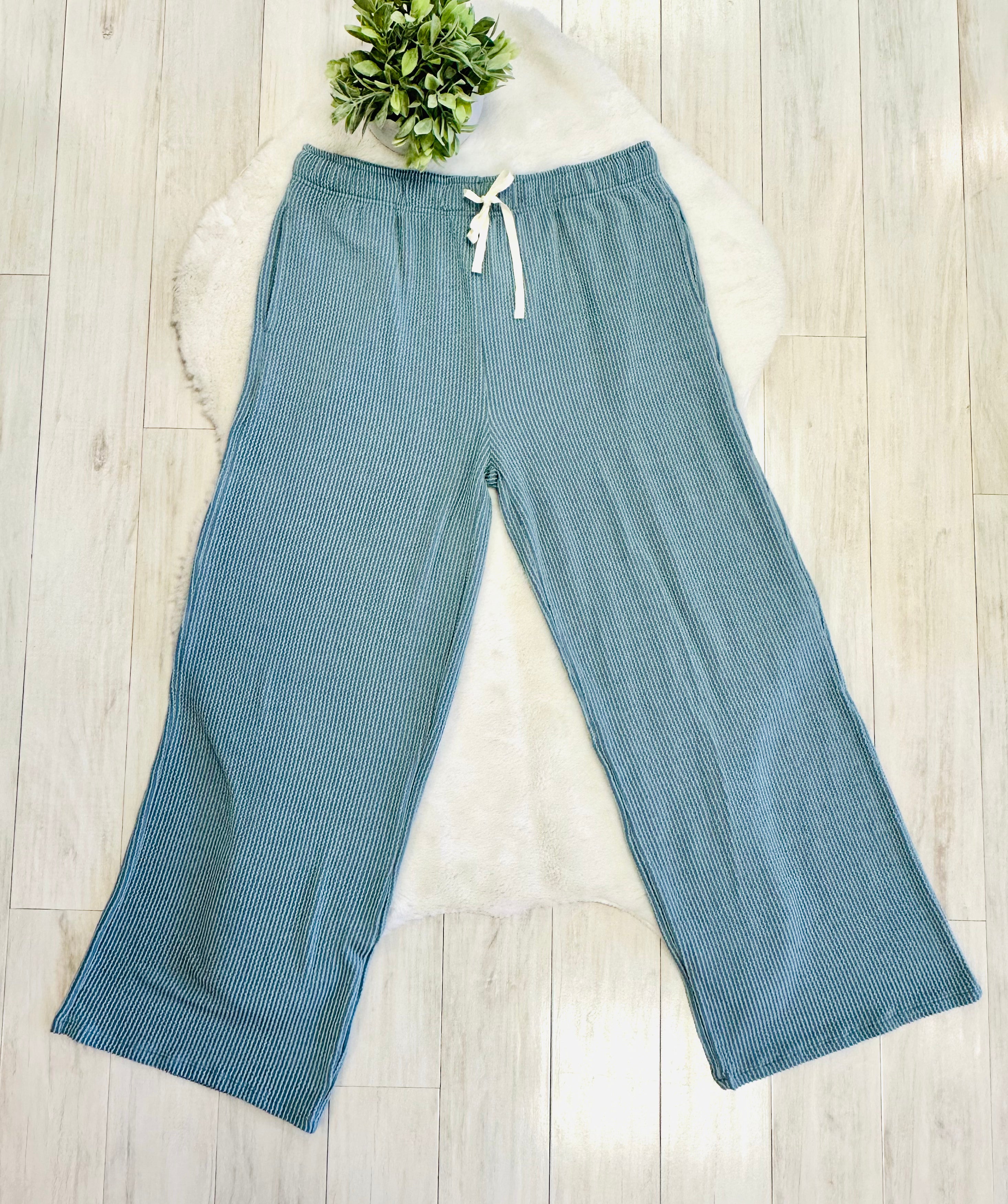 Women’s Zenana Blue Grey Ribbed Set