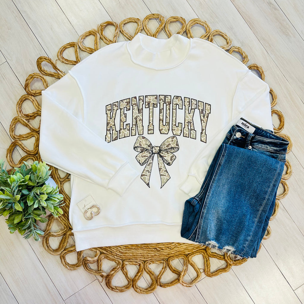 Women’s Evermmee Reversible White Kentucky Crewneck with Camo Print