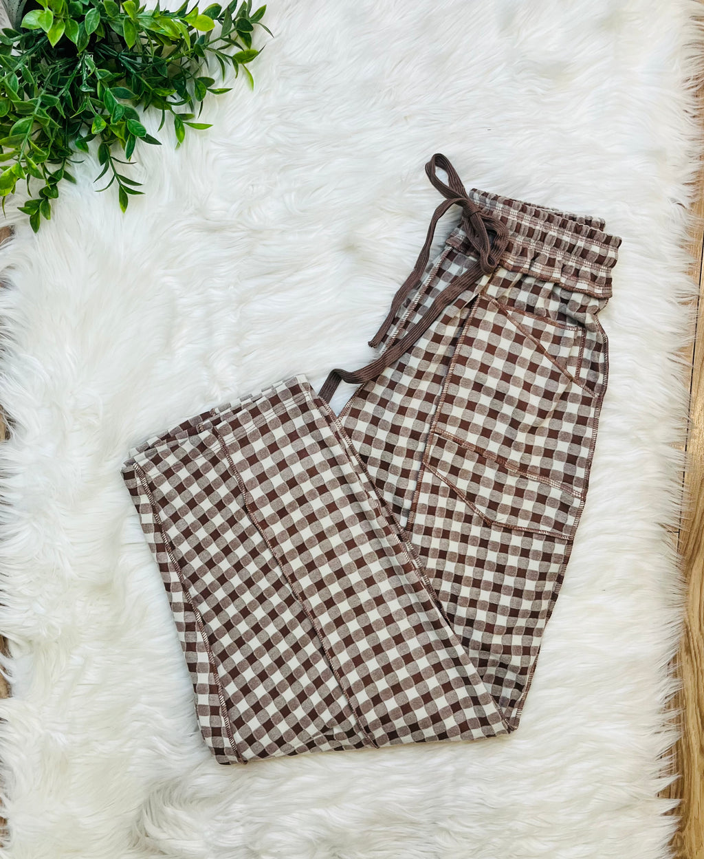 Women’s Brown Gingham Knit Pants- True to Size