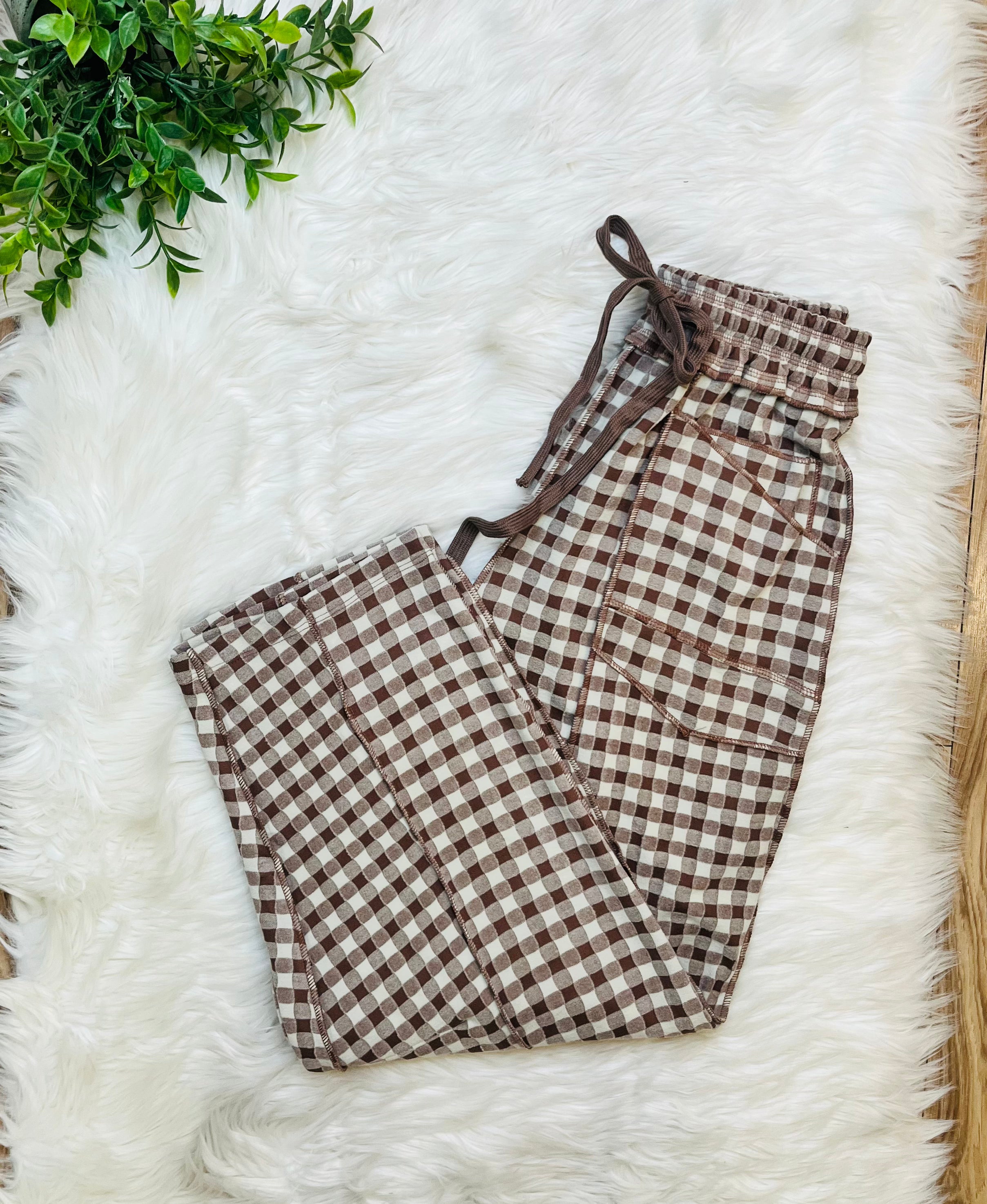 Women’s Brown Gingham Knit Pants- True to Size