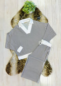 Women’s Zenana Brown & White Long Sleeve Stripped Set