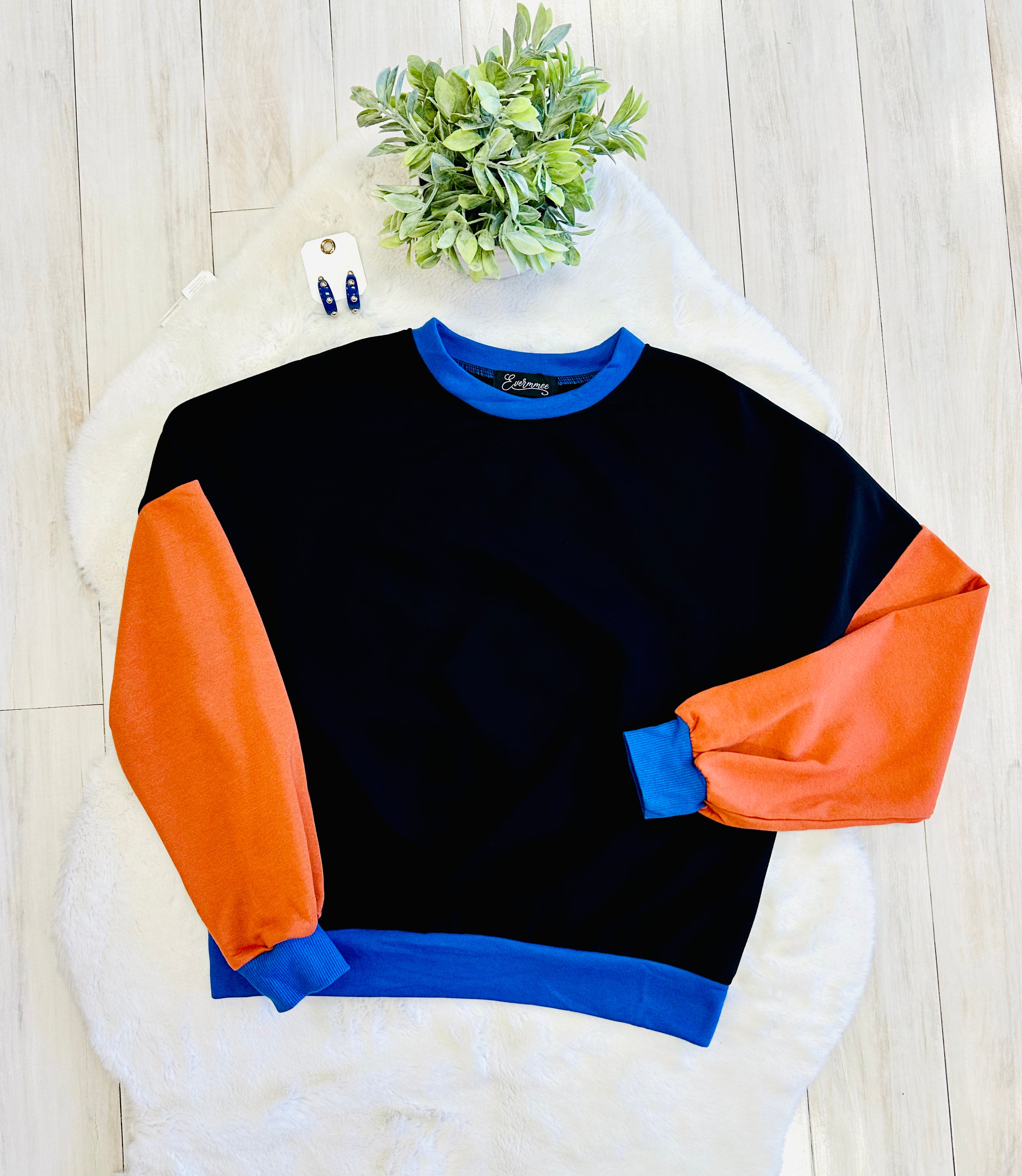Women’s Oversized Blue & Burnt Orange Color Block Set