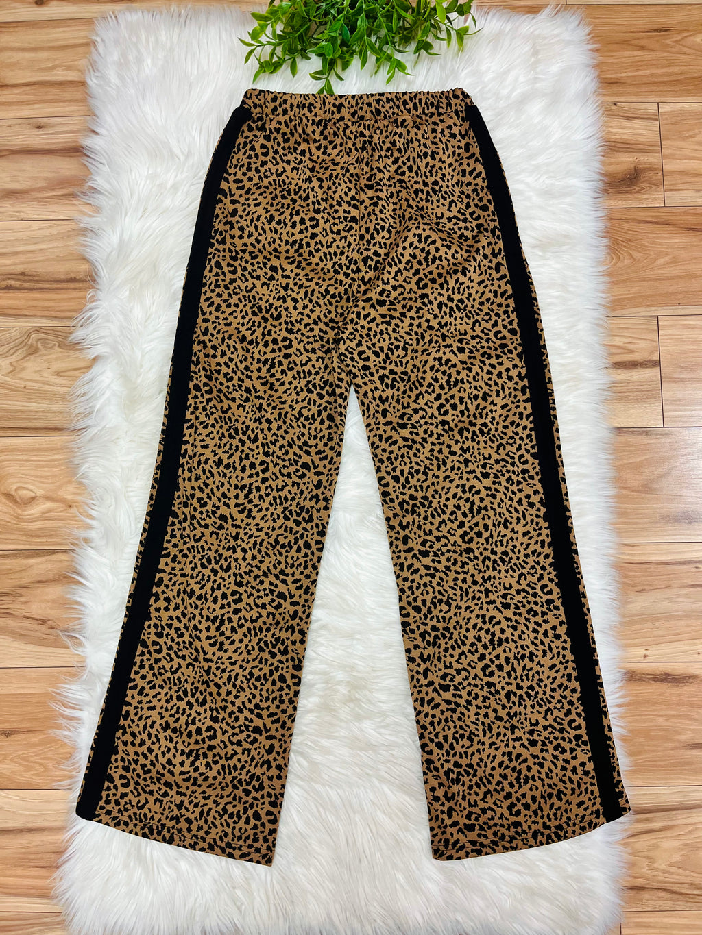 Women’s Anniewear Cheetah Print Pants with Black Stripe Detail- True to Size