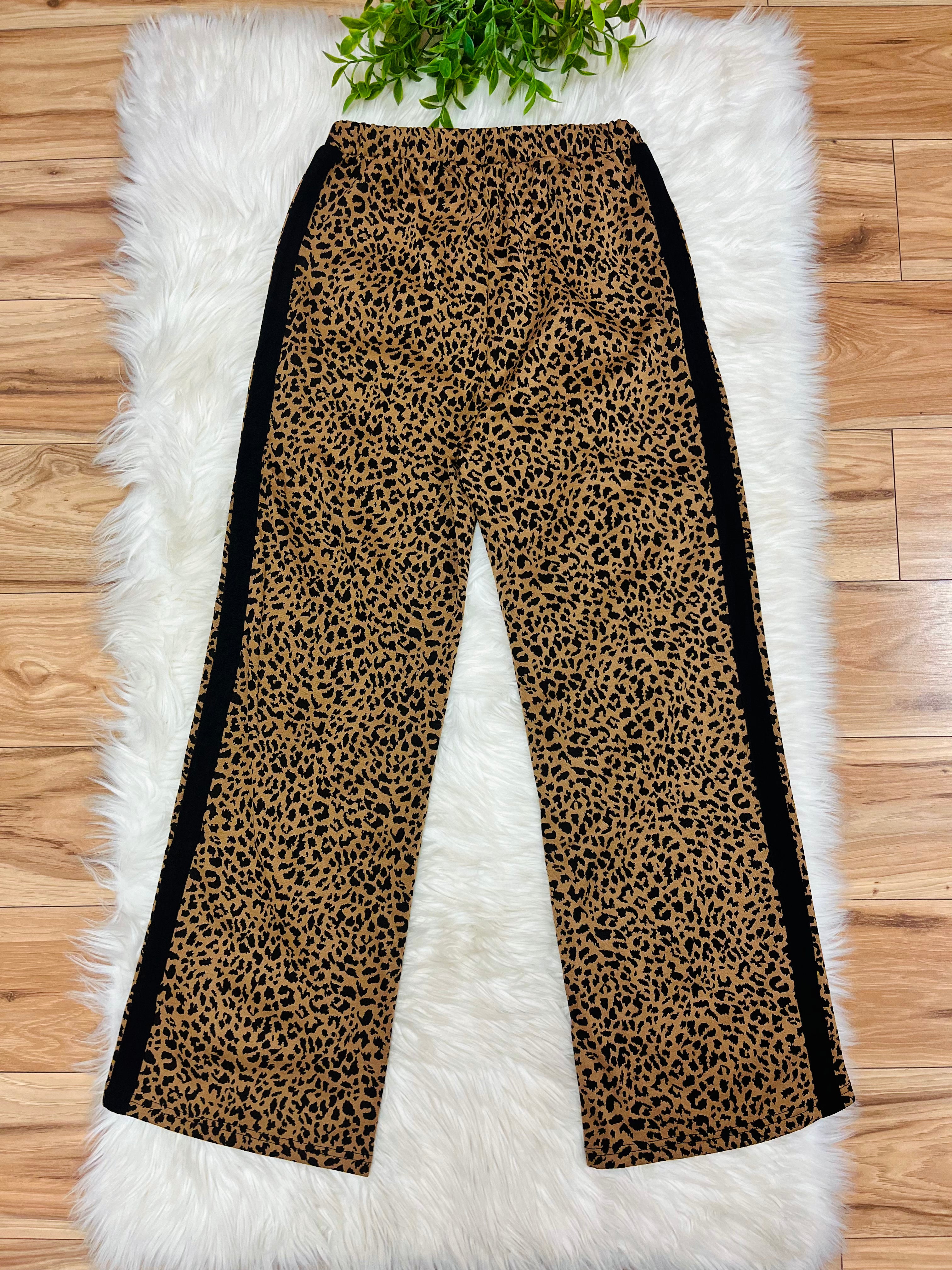 Women’s Anniewear Cheetah Print Pants with Black Stripe Detail- True to Size
