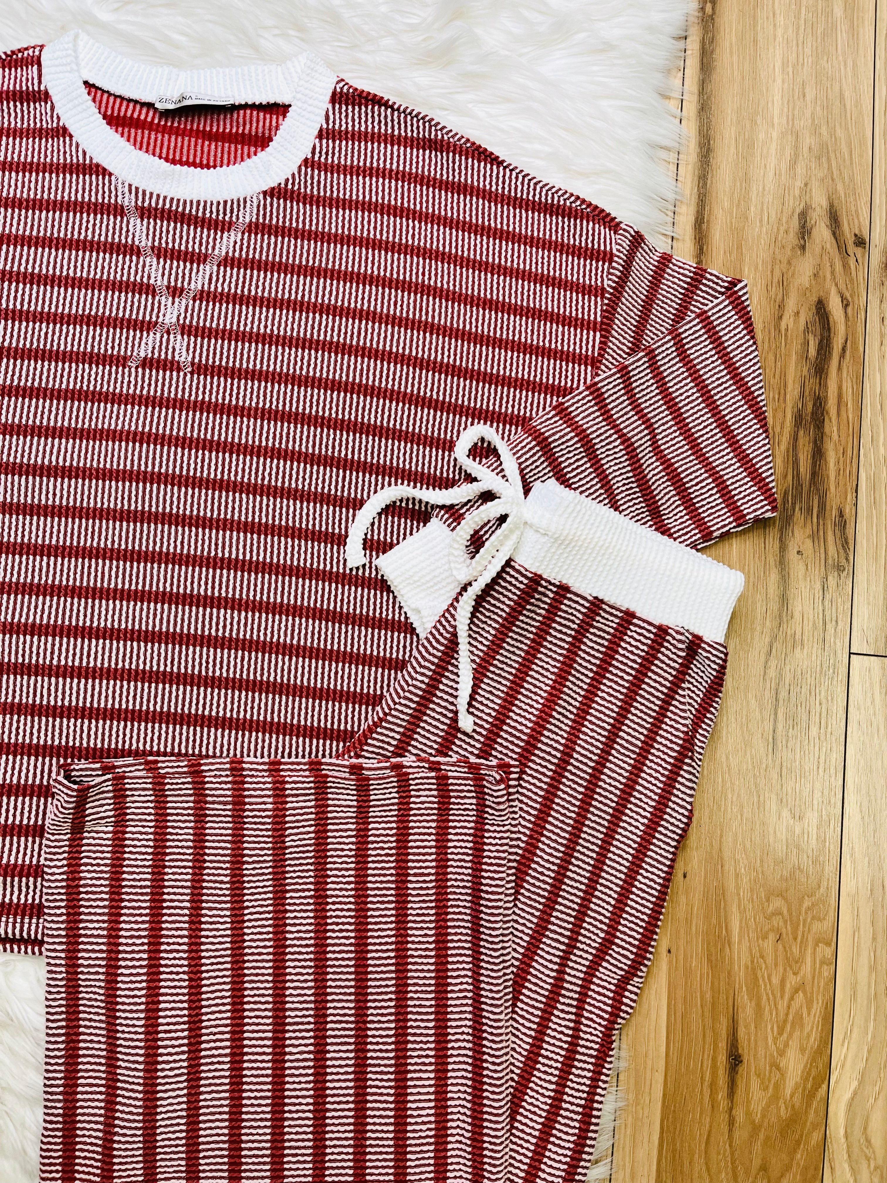Women’s Zenana Rust Striped Ribbed Pant Set