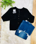Women’s Love Tree Black Gold Button Up Sweater Top- True to Size