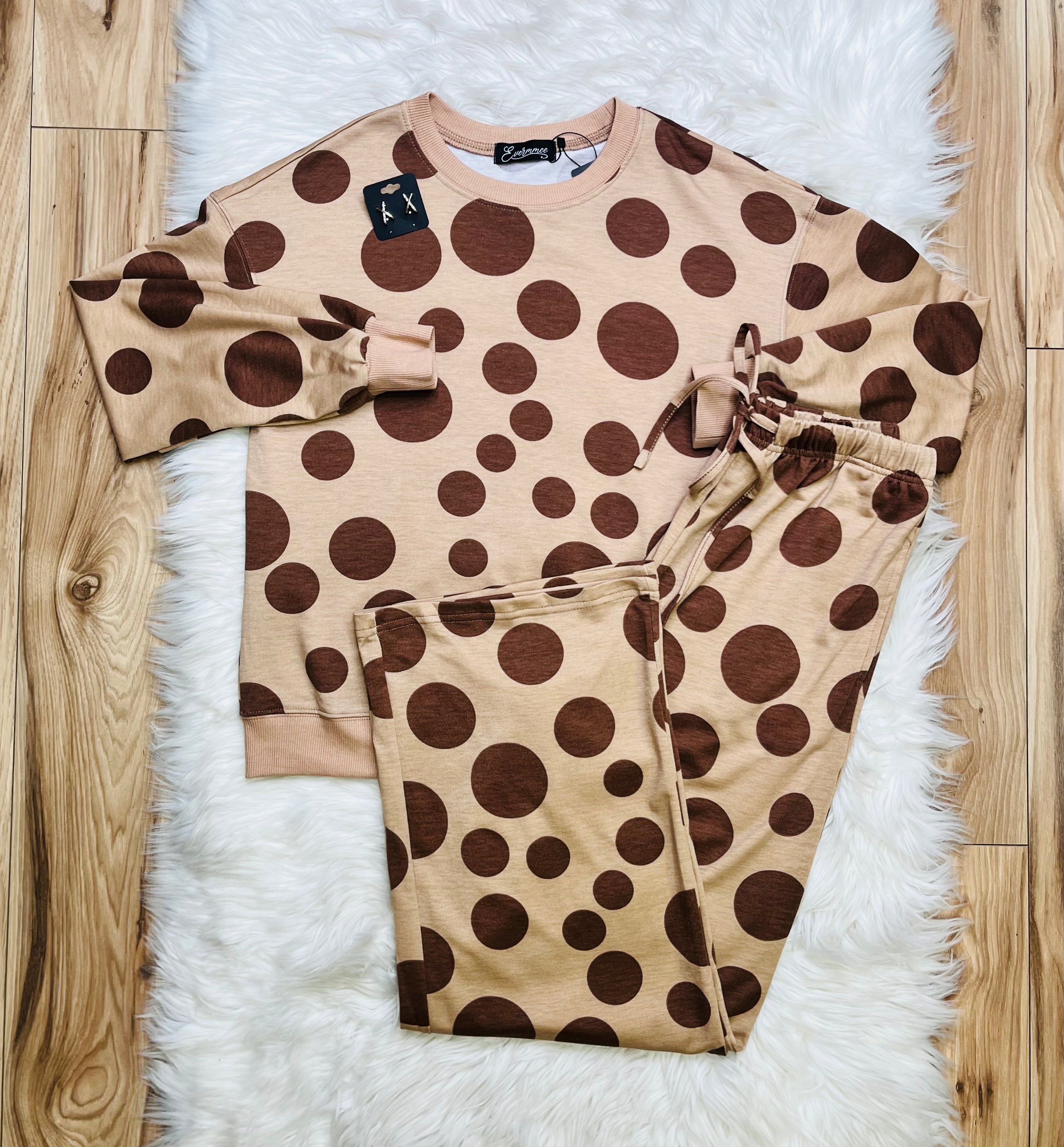 Women’s Evermmee Brown Polka Dot Set- Loose Fit