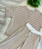 Women’s Zenana Beige Ribbed Drop - Shoulder Two Piece Set