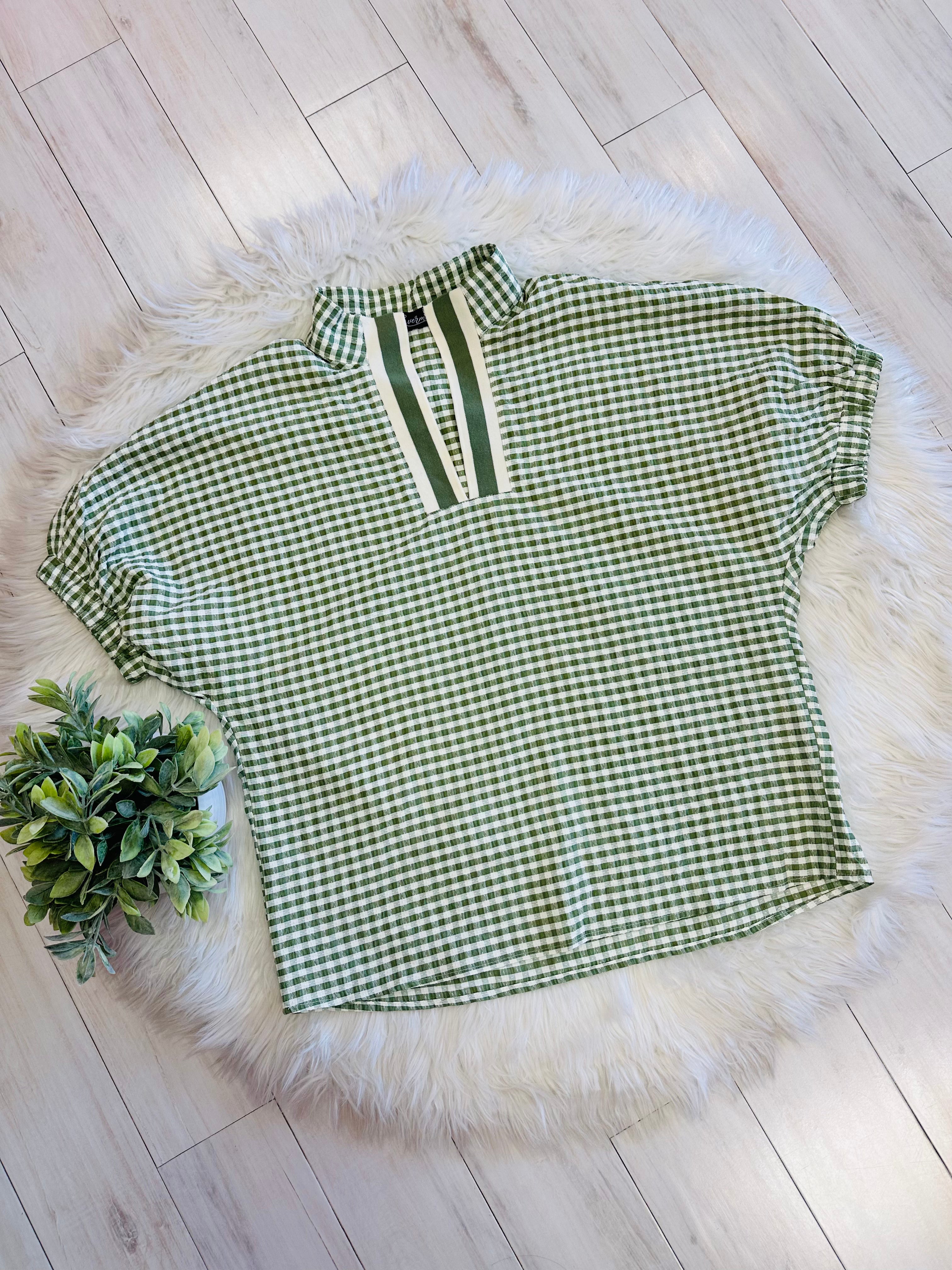 Women’s Evermmee Cream and Green Gingham Top