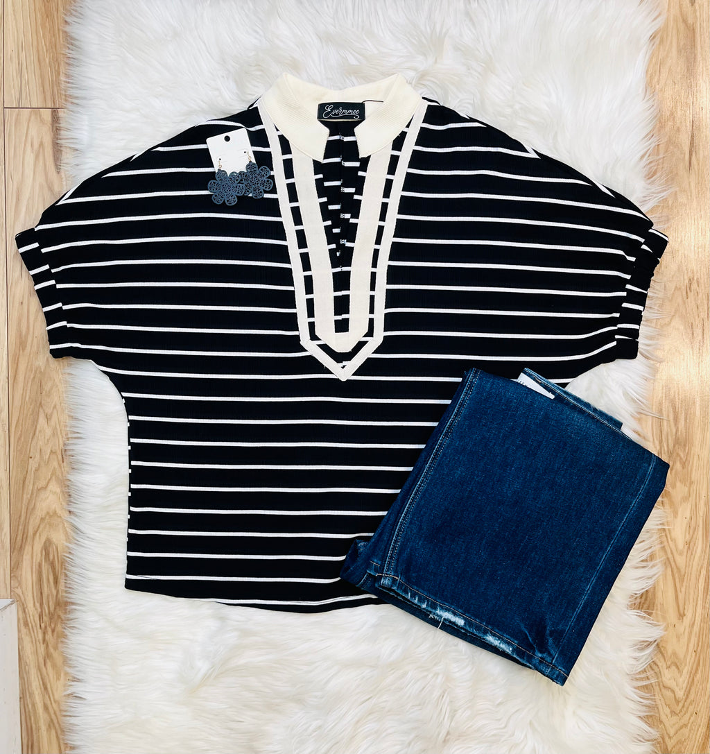 Women’s Evermmee Black Stripe Top