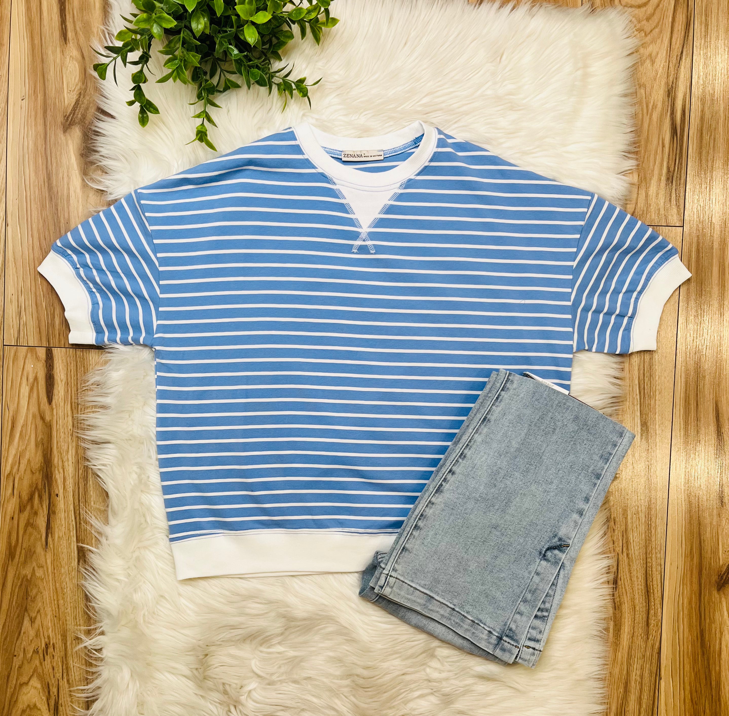 Women’s Zenana Cornflower Blue Striped Top