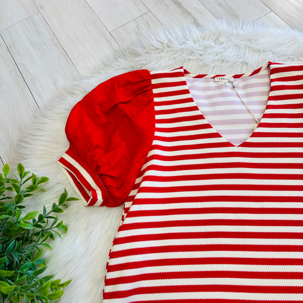 Women’s Jodifl Red Stripe Puff Sleeve Top