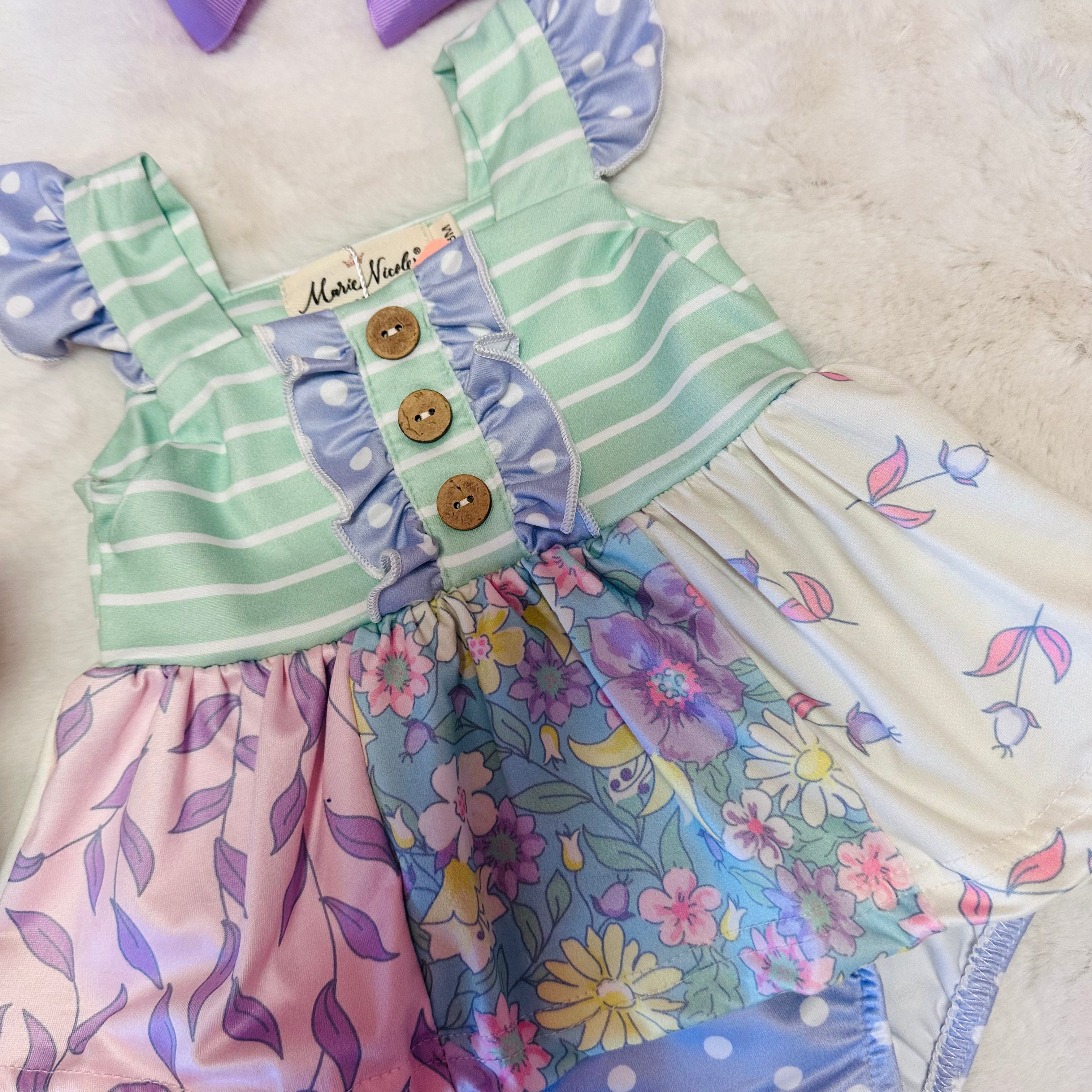 Girls Pastel Bloom Ruffle Bubble Romper