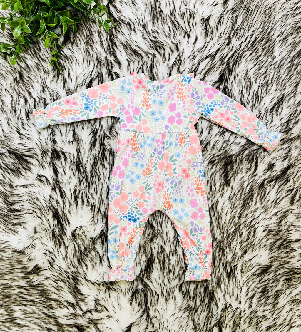 Girl’s Multi Color Floral Button Fly Romper