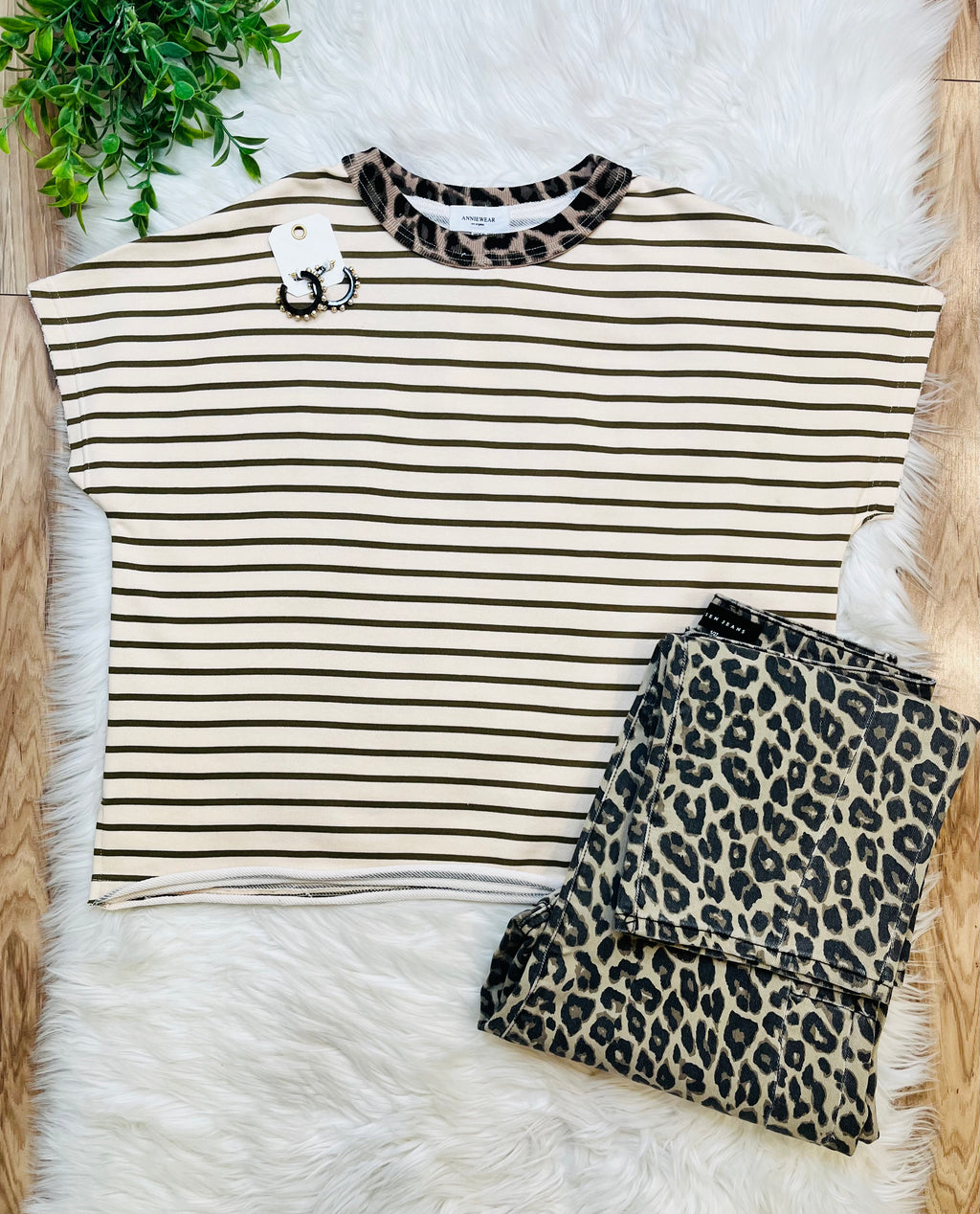 Women’s Leopard Detail Striped Top
