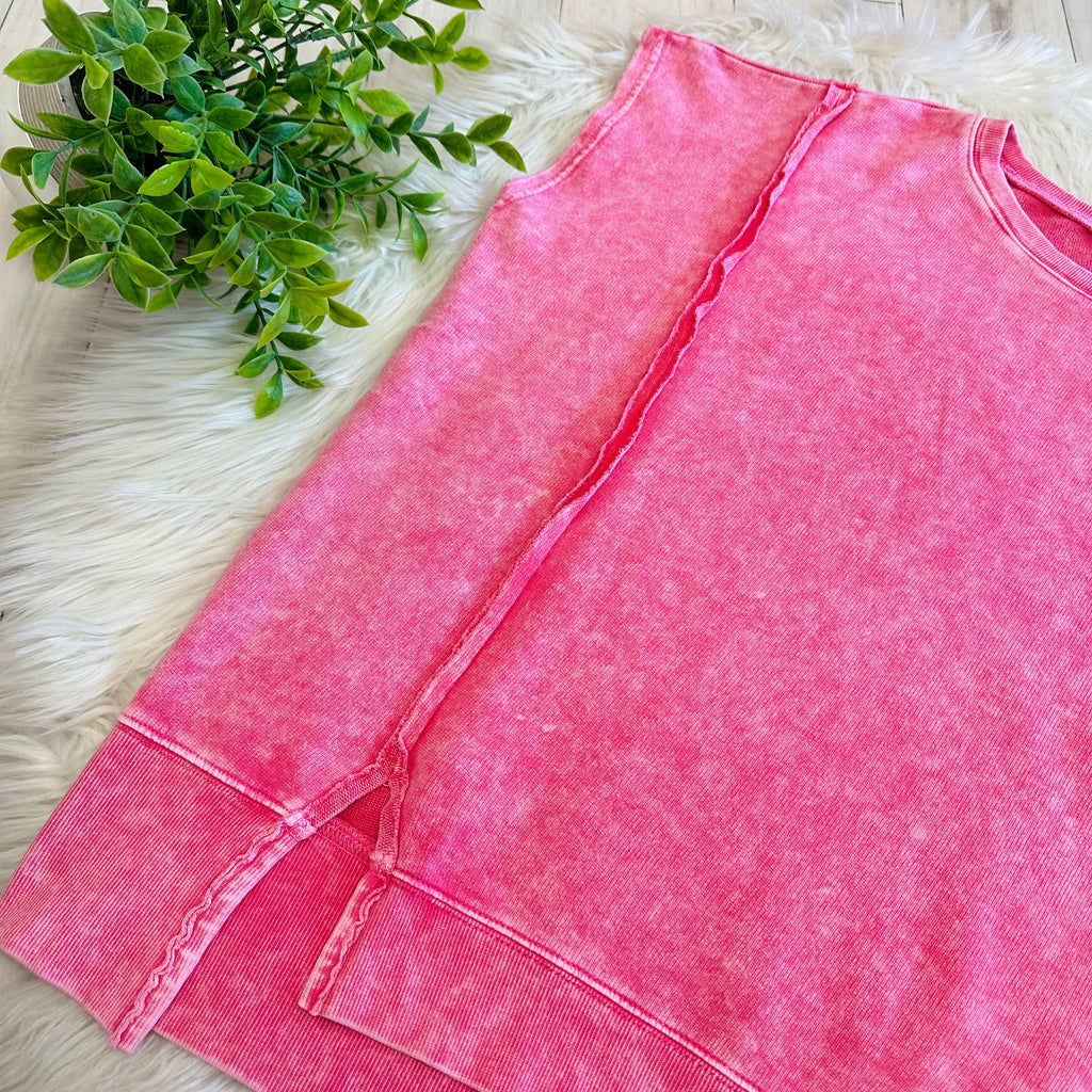 Women’s Pink Zenana Sleeveless Acid Wash Top with Slits
