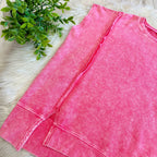 Women’s Pink Zenana Sleeveless Acid Wash Top with Slits
