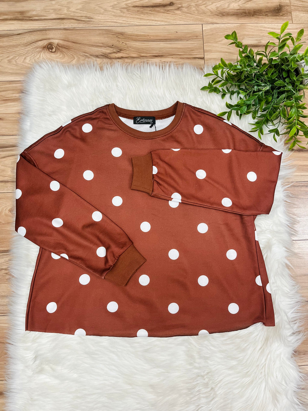 Women’s Evermmee Brown Skort Set with White Polka Dots- Loose Fit