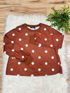 Women’s Evermmee Brown Skort Set with White Polka Dots- Loose Fit