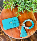 Wristlet ID Badge Zipper Pouch Keychain Turquoise
