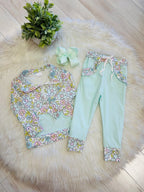 Girl’s Light Teal Floral Pant Set