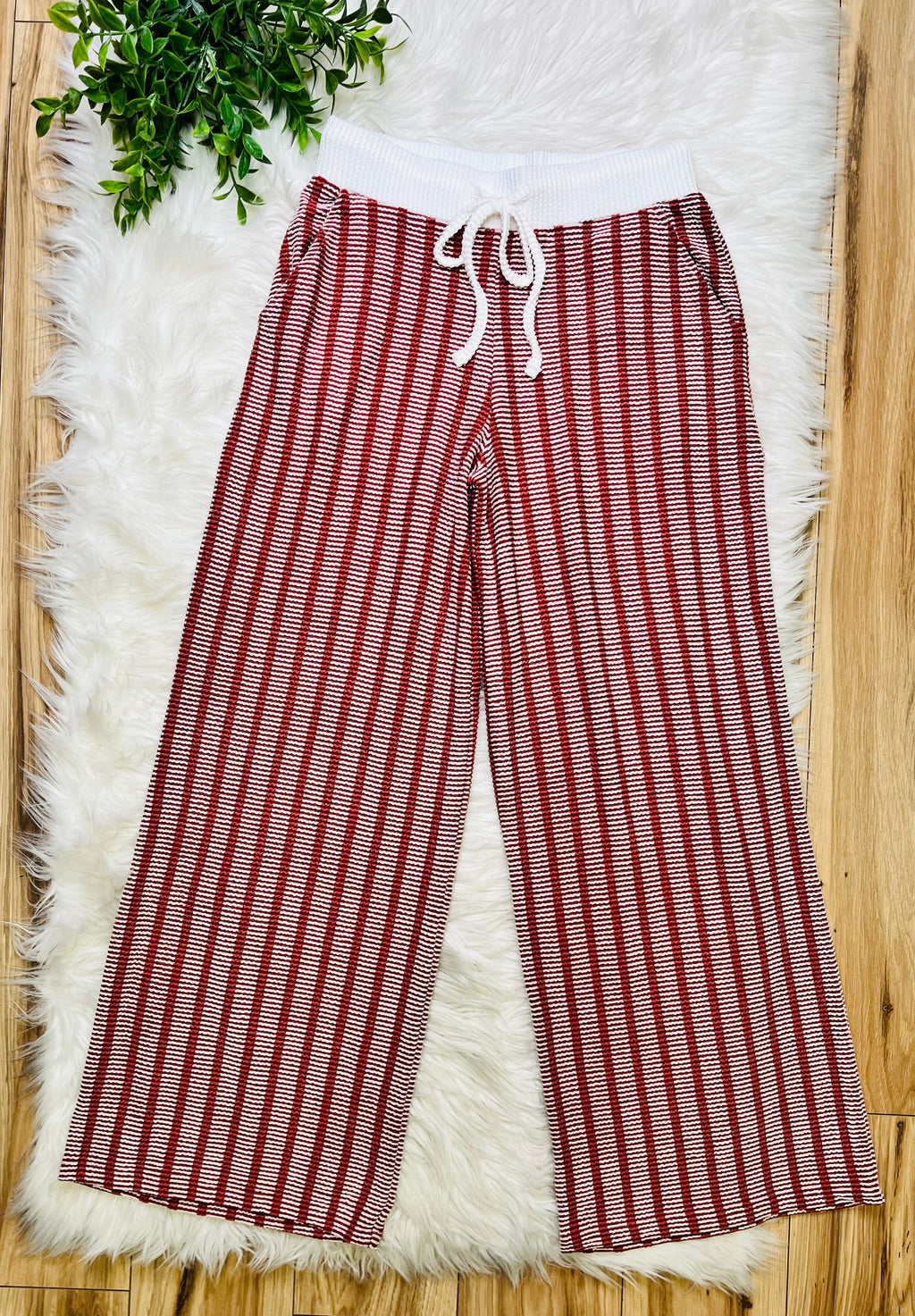 Women’s Zenana Rust Striped Ribbed Pant Set