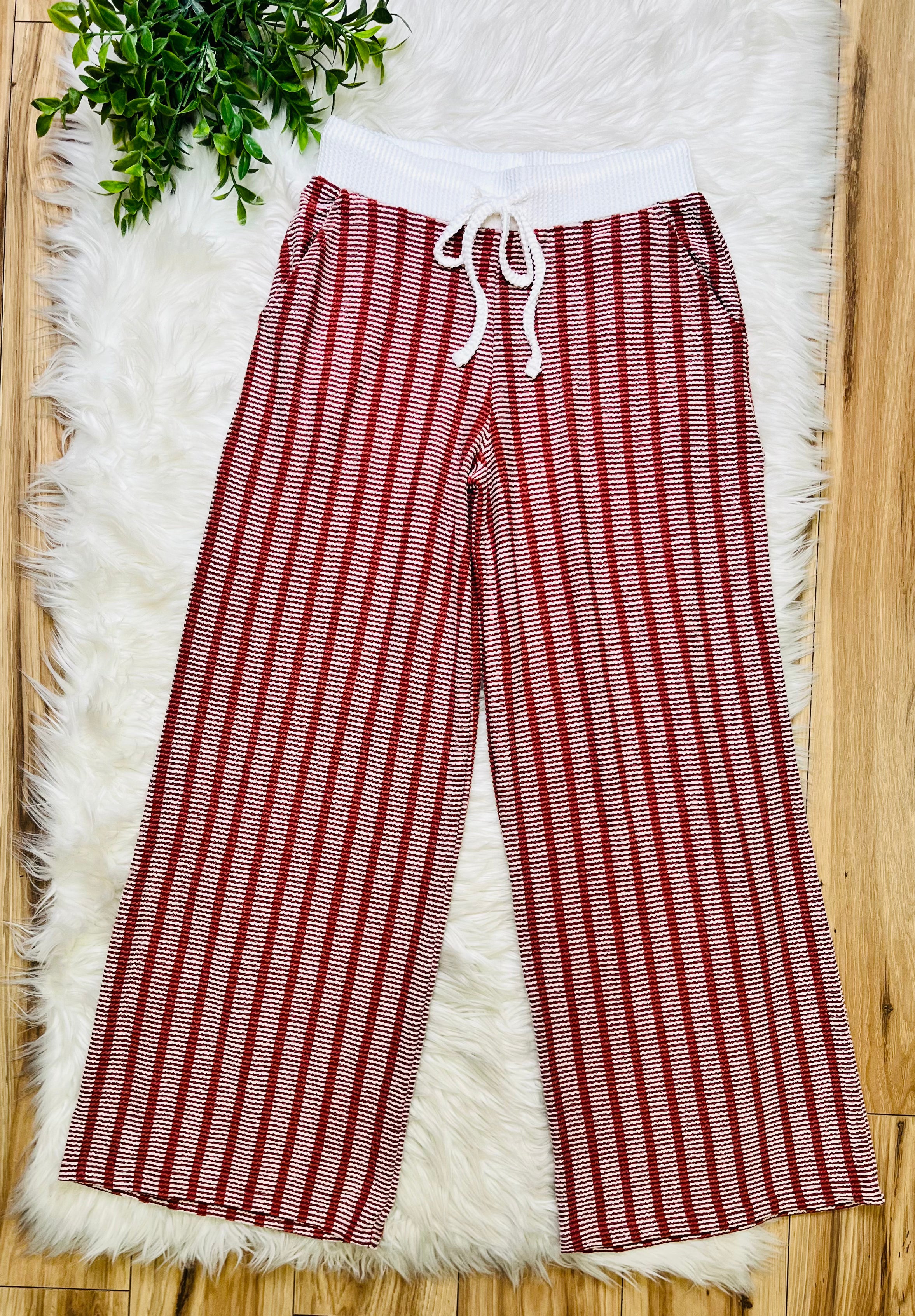 Women’s Zenana Rust Striped Ribbed Pant Set