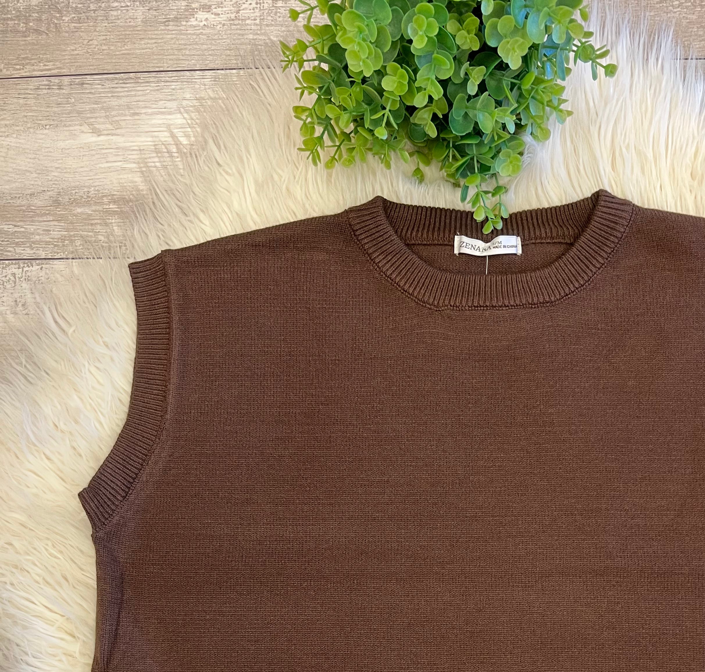 Women’s Zenana Sleeveless Sweater In Chocolate - Oversized Fit