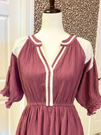 Women’s Umgee Deep Rose Textured Split Neck Dress