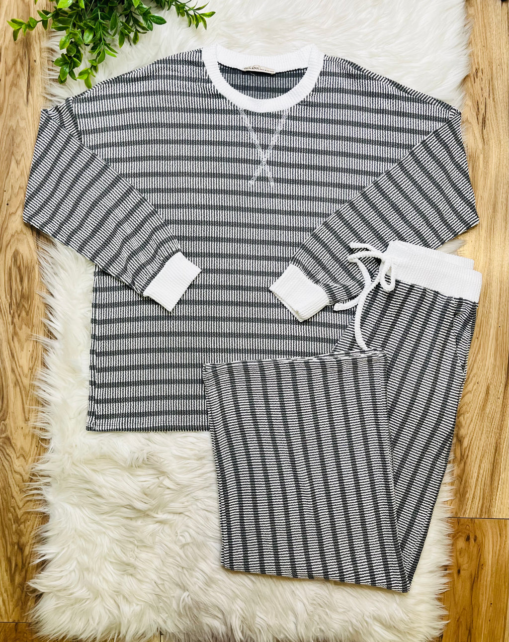 Women’s Zenana Grey Striped Ribbed Set