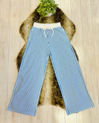 Women’s Zenana White & Light Blue Long Sleeve Stripped Set